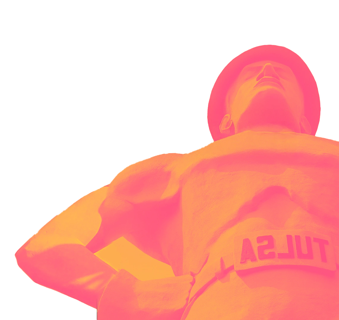 Tulsa Driller statue in duotone art style